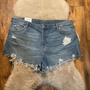 &Denim Cheeky High Waist Denim Shorts Size 20 Medium Blue Womens NWT